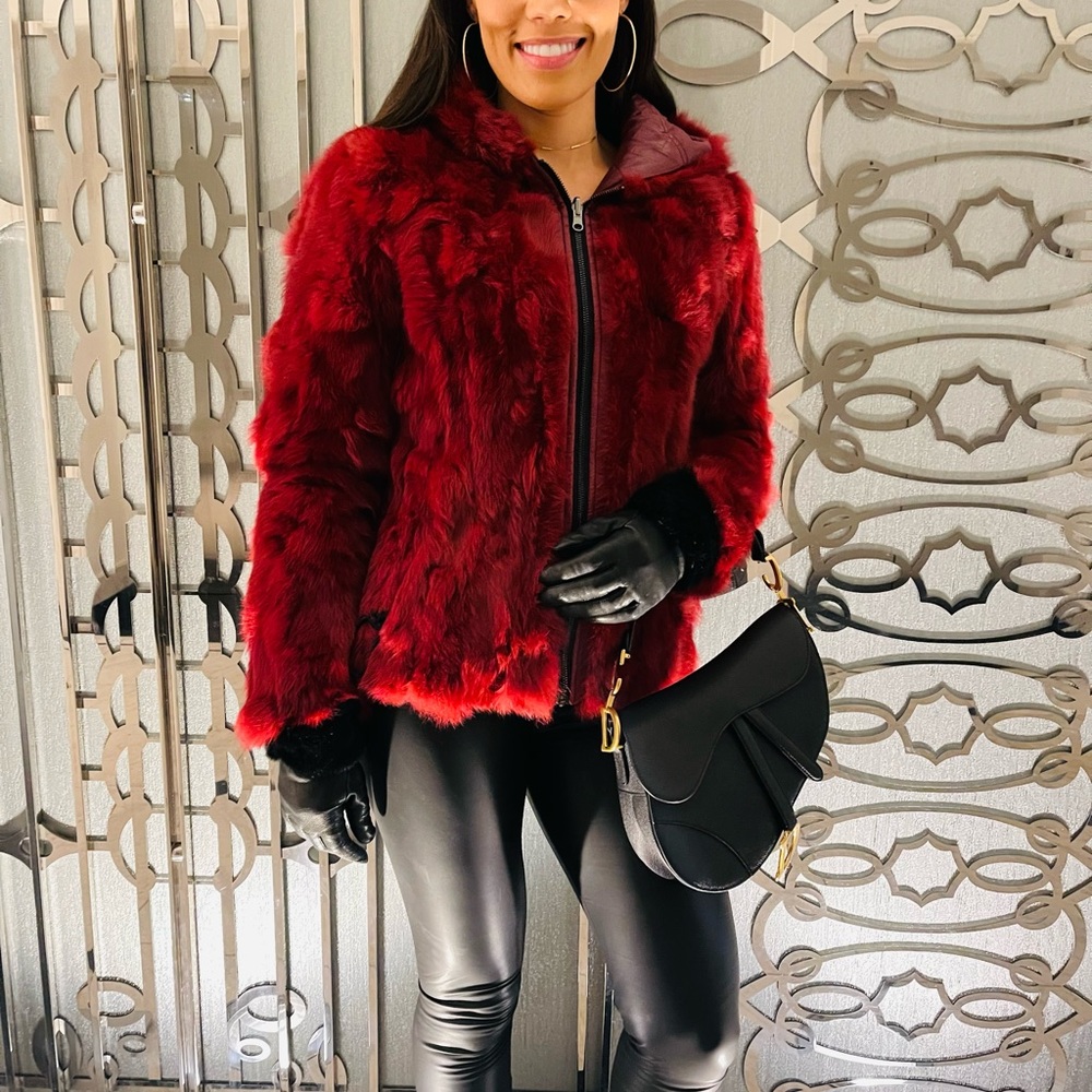 Adrienne Landau Red Fur Jacket